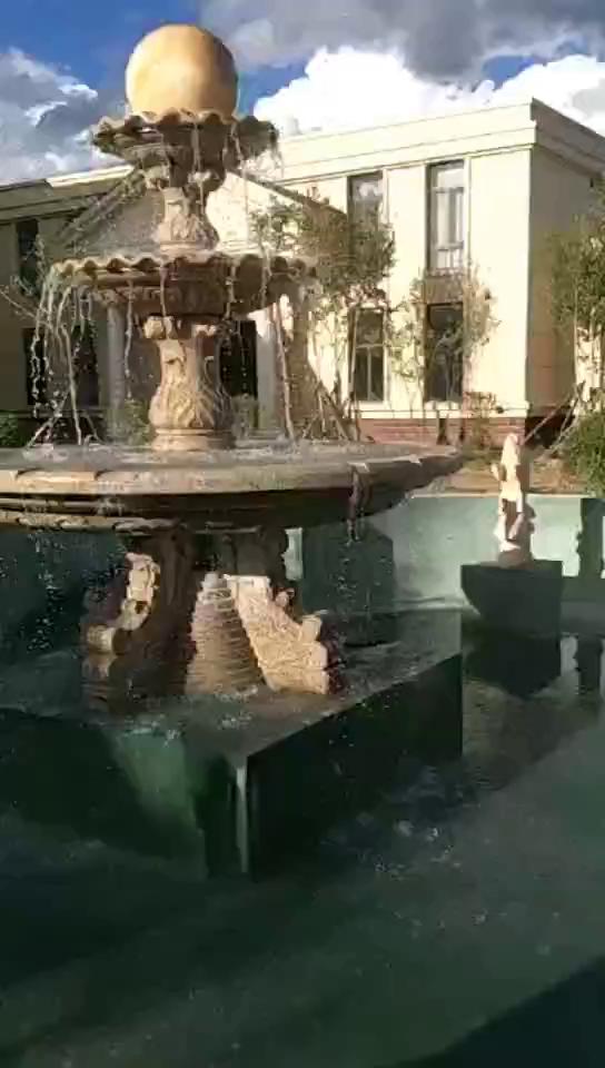 河北石雕喷泉三米黄锈石喷泉安装案例